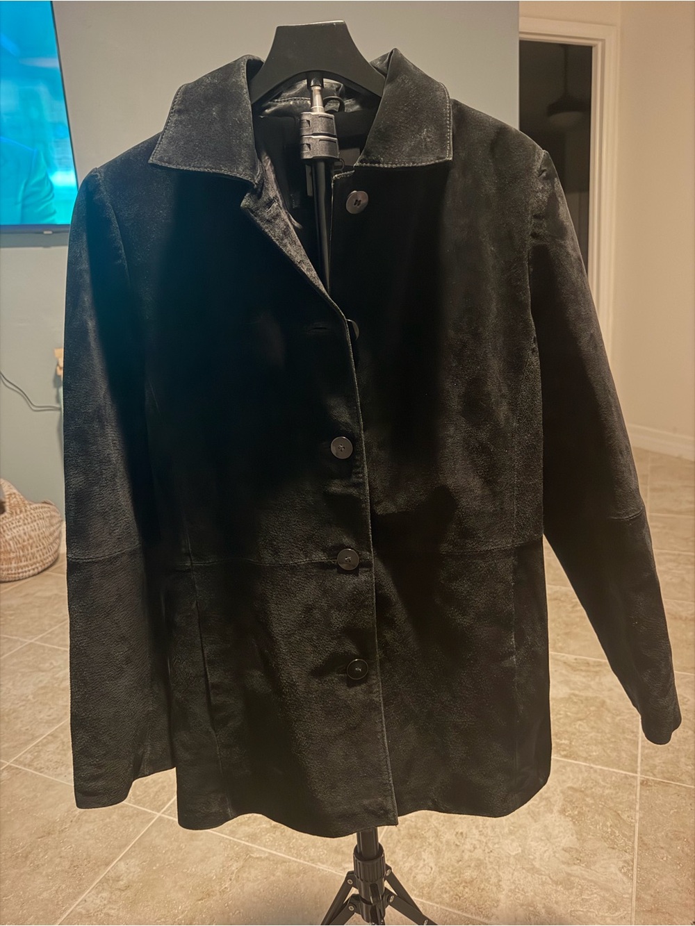Bernardo Black Suede Button-Front Jacket